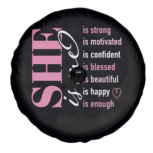 Woman Affirmation Spare Tire Cover She Is Strong Motivated Confident Blessed Beautiful TS11 Print Your Wear