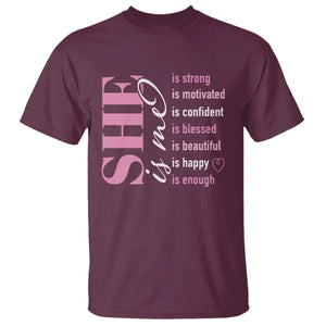 Woman Affirmation T Shirt She Is Strong Motivated Confident Blessed Beautiful TS11 Maroon Print Your Wear