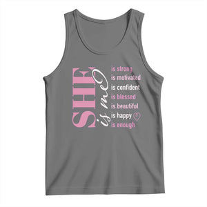 Woman Affirmation Tank Top She Is Strong Motivated Confident Blessed Beautiful TS11 Black Heather Print Your Wear