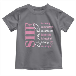 Woman Affirmation Toddler T Shirt She Is Strong Motivated Confident Blessed Beautiful TS11 Charcoal Print Your Wear