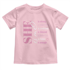 Woman Affirmation Toddler T Shirt She Is Strong Motivated Confident Blessed Beautiful TS11 Light Pink Print Your Wear