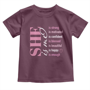 Woman Affirmation Toddler T Shirt She Is Strong Motivated Confident Blessed Beautiful TS11 Maroon Print Your Wear