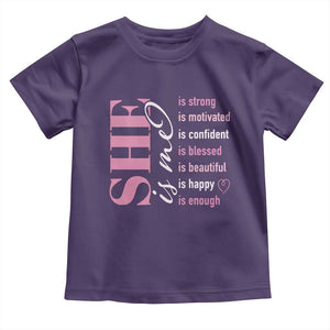 Woman Affirmation Toddler T Shirt She Is Strong Motivated Confident Blessed Beautiful TS11 Purple Print Your Wear