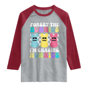 Funny Easter Forget The Bunnies I Am Chasing Hunnies Raglan Shirt TS11 Heather Gray Heather Red Print Your Wear