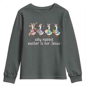 Funny Easter Day Silly Goose Youth Sweatshirt Silly Rabbit Easter Is For Jesus TS11 Dark Heather Print Your Wear