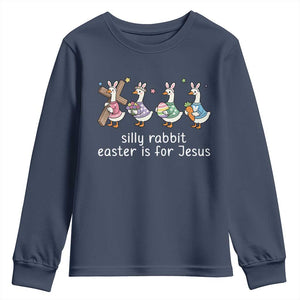 Funny Easter Day Silly Goose Youth Sweatshirt Silly Rabbit Easter Is For Jesus TS11 Navy Print Your Wear