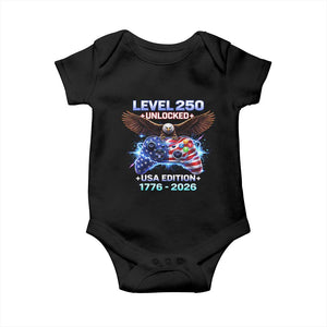 USA 250th Anniversary Gamer Baby Onesie Level 250 USA Edition 1776 2026 Bald Eagle TS11 Black Print Your Wear