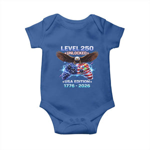 USA 250th Anniversary Gamer Baby Onesie Level 250 USA Edition 1776 2026 Bald Eagle TS11 Royal Blue Print Your Wear