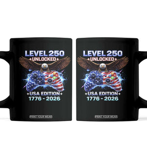 USA 250th Anniversary Gamer Coffee Mug Level 250 USA Edition 1776 2026 Bald Eagle TS11 Black Print Your Wear