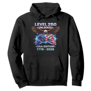 USA 250th Anniversary Gamer Hoodie Level 250 USA Edition 1776 2026 Bald Eagle TS11 Black Print Your Wear