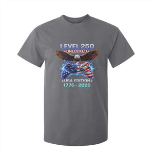 USA 250th Anniversary Gamer T Shirt For Kid Level 250 USA Edition 1776 2026 Bald Eagle TS11 Charcoal Print Your Wear