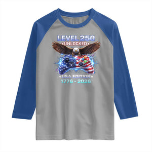 USA 250th Anniversary Gamer Raglan Shirt Level 250 USA Edition 1776 2026 Bald Eagle TS11 Sport Gray Royal Print Your Wear