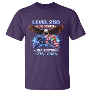 USA 250th Anniversary Gamer T Shirt Level 250 USA Edition 1776 2026 Bald Eagle TS11 Purple Print Your Wear