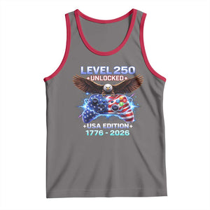 USA 250th Anniversary Gamer Tank Top Level 250 USA Edition 1776 2026 Bald Eagle TS11 Deep Heather Red Print Your Wear