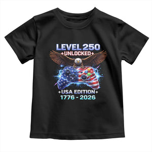 USA 250th Anniversary Gamer Toddler T Shirt Level 250 USA Edition 1776 2026 Bald Eagle TS11 Black Print Your Wear