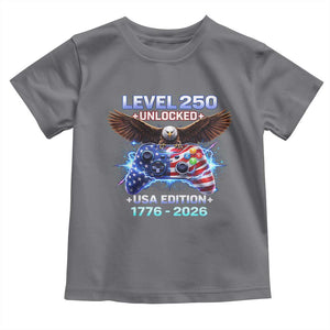 USA 250th Anniversary Gamer Toddler T Shirt Level 250 USA Edition 1776 2026 Bald Eagle TS11 Charcoal Print Your Wear