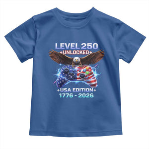 USA 250th Anniversary Gamer Toddler T Shirt Level 250 USA Edition 1776 2026 Bald Eagle TS11 Royal Blue Print Your Wear