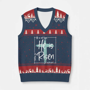 Easter He Is Risen V-Neck Knit Sweater Vest He Is Not Here Christian Cross TS11 Navy Red Print Your Wear