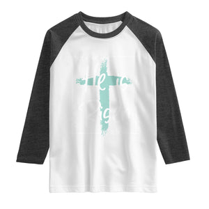 Easter He Is Risen Raglan Shirt He Is Not Here Christian Cross TS11 White Heather Charcoal Print Your Wear