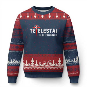 Tetelestai It Is Finished Ugly Christmas Sweater Jesus Last Words Christian Easter TS11 Navy Red Print Your Wear