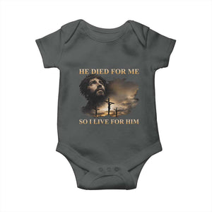 Jesus He Dided For Me So I Live For Him Baby Onesie Christian Religious Bible TS11 Dark Heather Print Your Wear