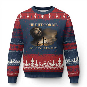 Jesus He Dided For Me So I Live For Him Ugly Christmas Sweater Christian Religious Bible TS11 Navy Red Print Your Wear