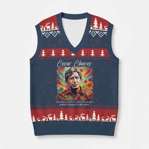 Cesar Chavez V-Neck Knit Sweater Vest Preservation Of Ones Own Culture Does Not Require Contempt TS11 Navy Red Print Your Wear