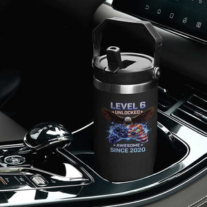 Funny 6th Birthday Flip Straw Tumbler Level 6 Unlocked Awesome Since 2020 USA Gamer TS11 Print Your Wear