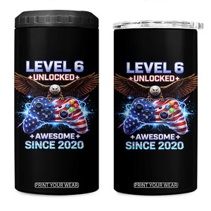 Funny 6th Birthday 4 in 1 Can Cooler Tumbler Level 6 Unlocked Awesome Since 2020 USA Gamer TS11 One Size: 16 oz Black Print Your Wear