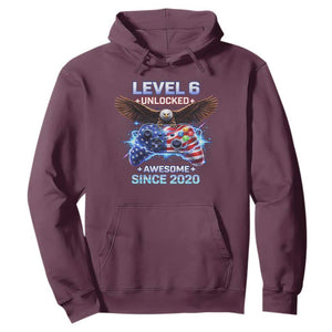 Funny 6th Birthday Hoodie Level 6 Unlocked Awesome Since 2020 USA Gamer TS11 Maroon Print Your Wear