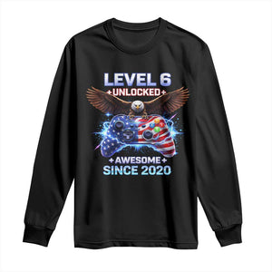 Funny 6th Birthday Long Sleeve Shirt Level 6 Unlocked Awesome Since 2020 USA Gamer TS11 Black Print Your Wear