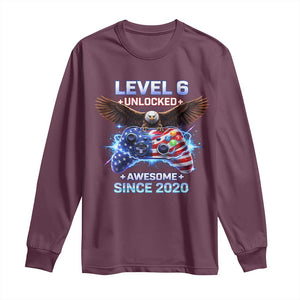 Funny 6th Birthday Long Sleeve Shirt Level 6 Unlocked Awesome Since 2020 USA Gamer TS11 Maroon Print Your Wear