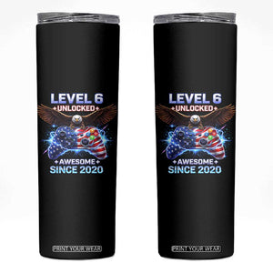 Funny 6th Birthday Skinny Tumbler Level 6 Unlocked Awesome Since 2020 USA Gamer TS11 Black Print Your Wear