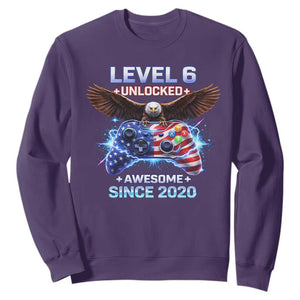 Funny 6th Birthday Sweatshirt Level 6 Unlocked Awesome Since 2020 USA Gamer TS11 Purple Print Your Wear
