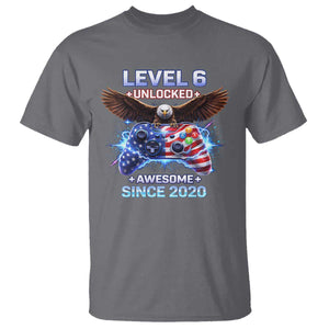 Funny 6th Birthday T Shirt Level 6 Unlocked Awesome Since 2020 USA Gamer TS11 Charcoal Print Your Wear