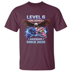 Funny 6th Birthday T Shirt Level 6 Unlocked Awesome Since 2020 USA Gamer TS11 Maroon Print Your Wear