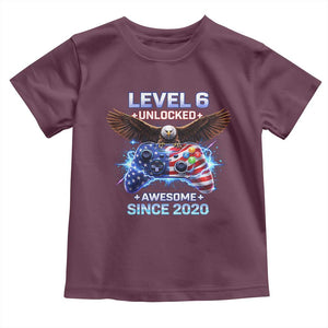 Funny 6th Birthday Toddler T Shirt Level 6 Unlocked Awesome Since 2020 USA Gamer TS11 Maroon Print Your Wear
