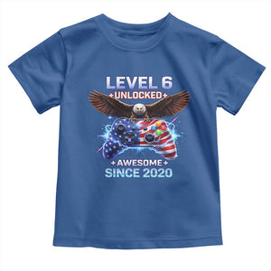 Funny 6th Birthday Toddler T Shirt Level 6 Unlocked Awesome Since 2020 USA Gamer TS11 Royal Blue Print Your Wear