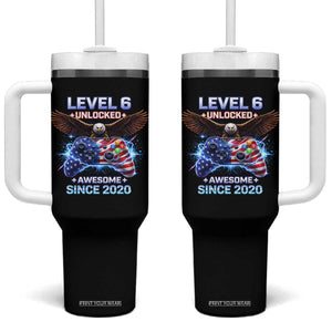 Funny 6th Birthday Tumbler With Handle Level 6 Unlocked Awesome Since 2020 USA Gamer TS11 One Size: 40 oz Black Print Your Wear