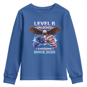 Funny 6th Birthday Youth Sweatshirt Level 6 Unlocked Awesome Since 2020 USA Gamer TS11 Royal Blue Print Your Wear