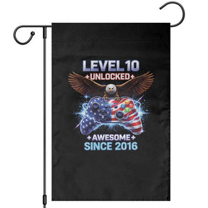 Funny 10th Birthday Garden Flag Level 10 Unlocked Awesome Since 2016 USA Gamer TS11 Black Print Your Wear