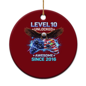 Funny 10th Birthday Ceramic Ornament Level 10 Unlocked Awesome Since 2016 USA Gamer TS11 1pc Red Print Your Wear