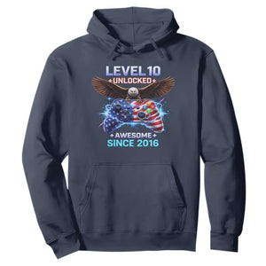 Funny 10th Birthday Hoodie Level 10 Unlocked Awesome Since 2016 USA Gamer TS11 Navy Print Your Wear