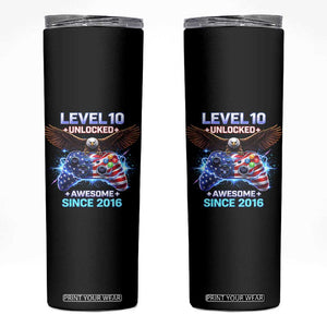 Funny 10th Birthday Skinny Tumbler Level 10 Unlocked Awesome Since 2016 USA Gamer TS11 Black Print Your Wear
