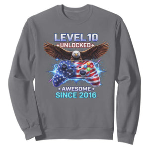 Funny 10th Birthday Sweatshirt Level 10 Unlocked Awesome Since 2016 USA Gamer TS11 Charcoal Print Your Wear