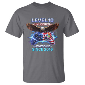 Funny 10th Birthday T Shirt Level 10 Unlocked Awesome Since 2016 USA Gamer TS11 Charcoal Print Your Wear