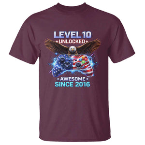 Funny 10th Birthday T Shirt Level 10 Unlocked Awesome Since 2016 USA Gamer TS11 Maroon Print Your Wear