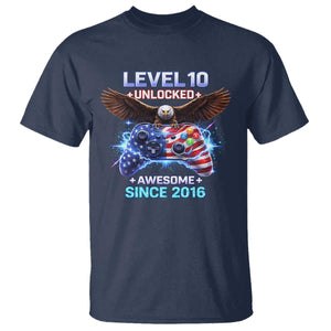 Funny 10th Birthday T Shirt Level 10 Unlocked Awesome Since 2016 USA Gamer TS11 Navy Print Your Wear