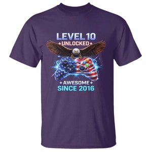 Funny 10th Birthday T Shirt Level 10 Unlocked Awesome Since 2016 USA Gamer TS11 Purple Print Your Wear