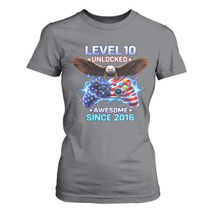 Funny 10th Birthday T Shirt For Women Level 10 Unlocked Awesome Since 2016 USA Gamer TS11 Charcoal Print Your Wear